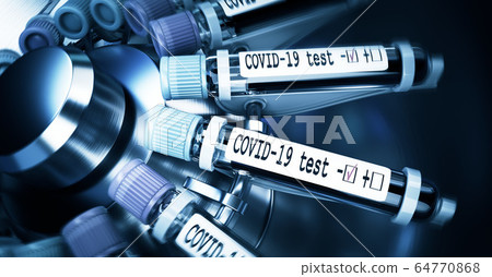 Coronaviruses research, conceptual illustration. Negative COVID-19 test and laboratory sample of blood tasting for diagnosis new Corona virus infection. 3D 64770868