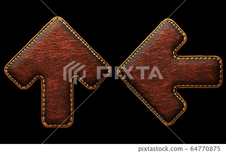 Set of symbols up arrow and right arrow made of leather. 3D render font with skin texture isolated on black background. Set of symbols up arrow and right arrow made of leather. 3D render font with skin texture isolated on black background. 64770875