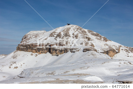 Sella stock piz boe italy Dolomites sunset panoramic view blue sky Winter Mountains Landscape Wolkenstein 64771014