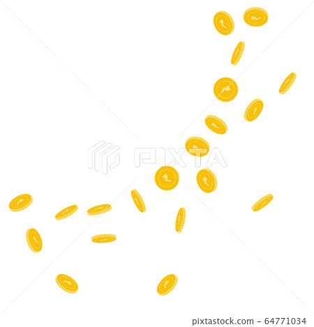 Indian rupee coins falling. Scattered sparse INR c 64771034