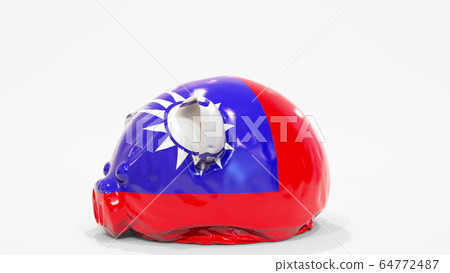 Deflating inflatable piggy bank with printed flag of Taiwan. Taiwanese financial crisis related conceptual 3D rendering Deflating inflatable piggy bank with printed flag of Taiwan. Taiwanese financial crisis related conceptual 3D rendering 64772487