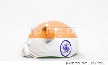 Deflating inflatable piggy bank with flag of India. Indian financial crisis related conceptual 3D rendering Deflating inflatable piggy bank with flag of India. Indian financial crisis related conceptual 3D rendering 64772558