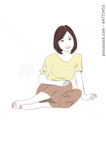 A woman sitting sideways and smiling A woman sitting sideways and smiling 64773453