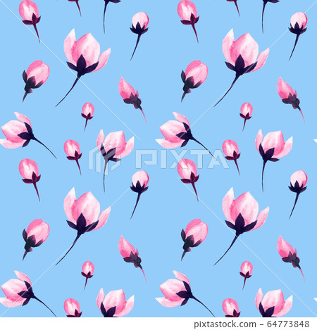 Pink sakura flowers watercolor pattern background Pink sakura flowers watercolor pattern background 64773848