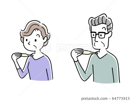 插圖素材：使用溫度計測量體溫的高級男女，老年人 64773915