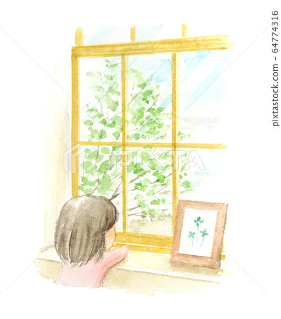 Stay Home Children looking outside 64774316