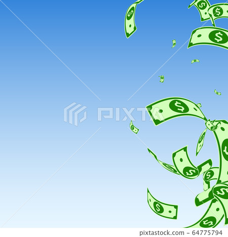 American dollar notes falling. Random USD bills on American dollar notes falling. Random USD bills on 64775794