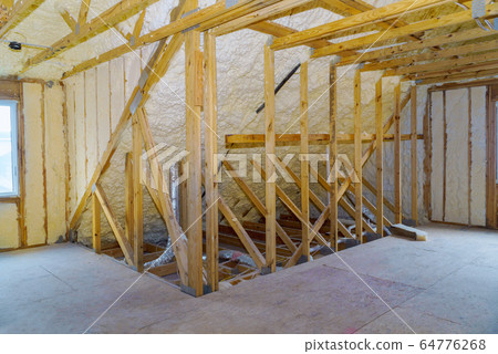 House in unfinished under construction insulation 64776268