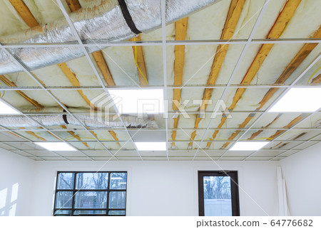 Office room frame hung ceiling at construction of Office room frame hung ceiling at construction of 64776682