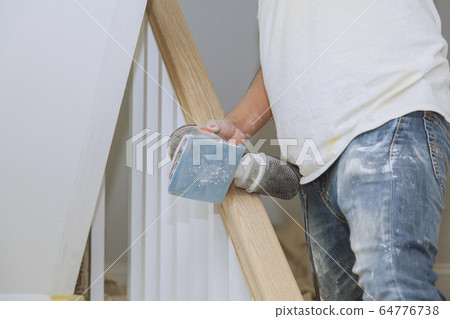 A wooden staircase handrails renovation railing A wooden staircase handrails renovation railing 64776738