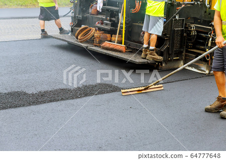 Asphalting of the road with steamroller Asphalting of the road with steamroller 64777648