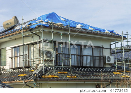 Disaster Image _ Damaged House _ Blue Sheet 64778485