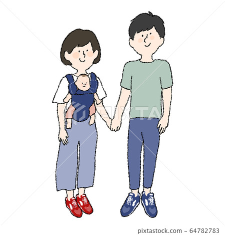 一對夫婦抱著一個嬰兒手 64782783