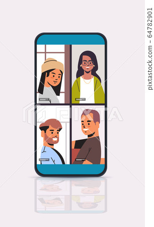 mix race friends meeting during video call stay and work from home Covid-19 pandemic quarantine mix race friends meeting during video call stay and work from home Covid-19 pandemic quarantine 64782901