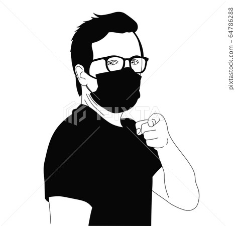 Vector portrait of man in medical mask pointing at Vector portrait of man in medical mask pointing at 64786288