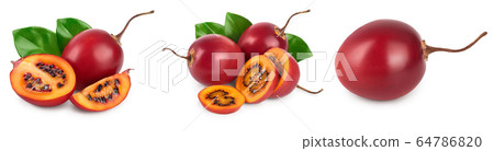 Fresh tamarillo fruit with leaves isolated on white background, Set or collection Fresh tamarillo fruit with leaves isolated on white background, Set or collection 64786820