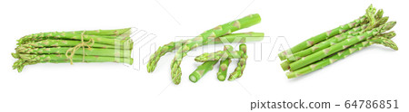 Fresh sprouts of asparagus isolated on white background. Set or collection Fresh sprouts of asparagus isolated on white background. Set or collection 64786851