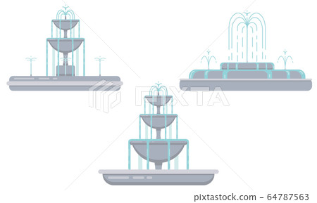 Flat vector fountain set with bowls, cascade and Flat vector fountain set with bowls, cascade and 64787563