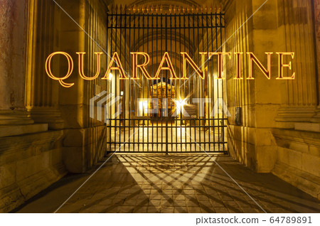 Coronavirus in Paris, France. Concept of COVID pandemic and travel in Europe. Coronavirus in Paris, France. Concept of COVID pandemic and travel in Europe. 64789891
