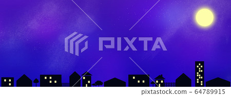 Full moon and cityscape floating in the starry sky 64789915