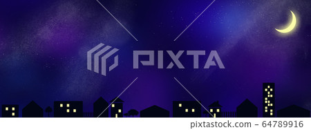 New moon and townscape floating in the starry sky 64789916