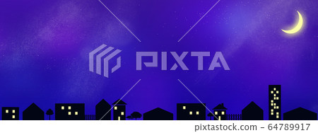 New moon and townscape floating in the starry sky 64789917