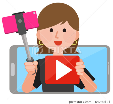 Youtuber視頻分配器女性智能手機圖 Youtuber視頻分配器女性智能手機圖 64790121