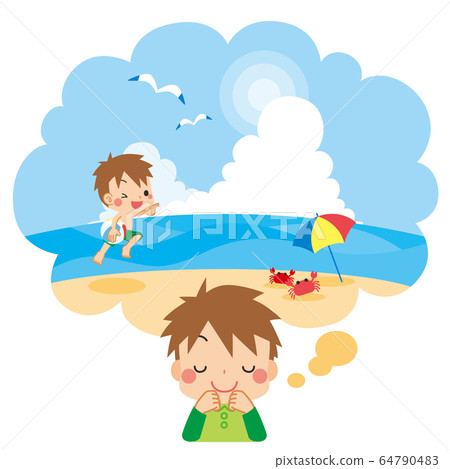 A boy looking forward to going swimming on a summer vacation trip 64790483
