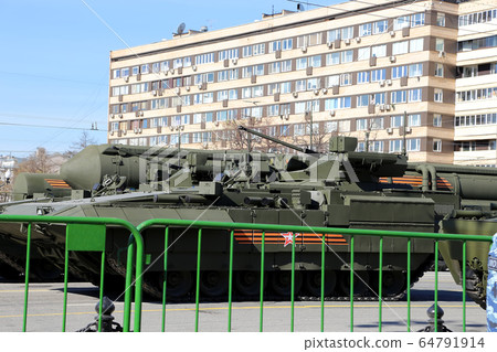 Russian weapons. Rehearsal of military parade near the Kremlin, Moscow, Russia. 64791914