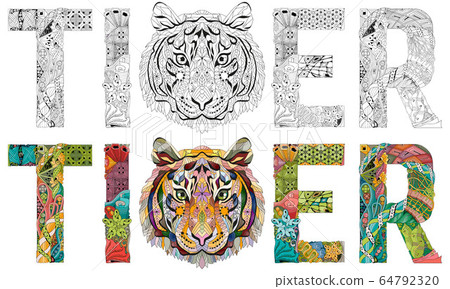Word tiger. Vector zentangle object for 64792320