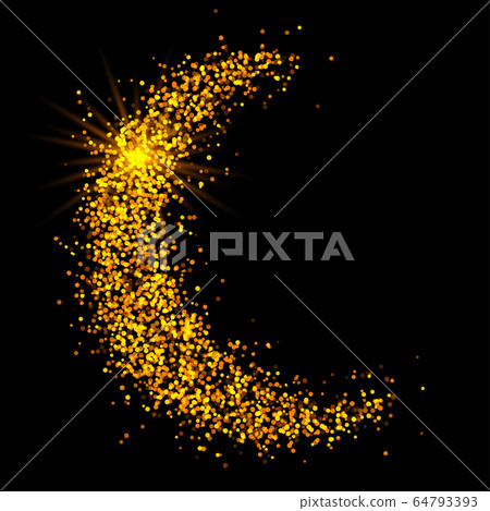 Crescent golden glitter moon on shiny black 64793393