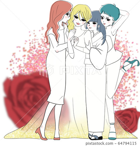 Beautiful four women and a rose dress 64794115