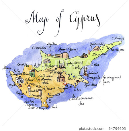 Map Of Attractions Of Cyprus Stock Illustration