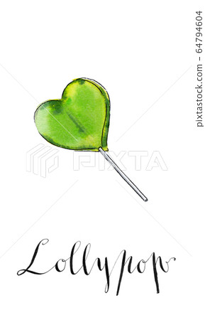Colorful lollypop. Green heart. Candy. Love concept. Sweet love, fun, Valentine's day. 64794604