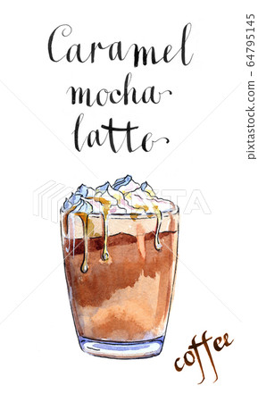 Glass of caramel latte coffee with whipped cream 64795145