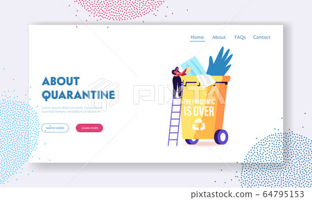 Quarantine Home Isolation Finish Landing Page Template. Female Character Stand on Ladder Throw Out Medical Mask into Huge Litter Bin with Recycling Sign. Coronavirus End. Cartoon Vector Illustration Quarantine Home Isolation Finish Landing Page Template. Female Character Stand on Ladder Throw Out Medical Mask into Huge Litter Bin with Recycling Sign. Coronavirus End. Cartoon Vector Illustration 64795153