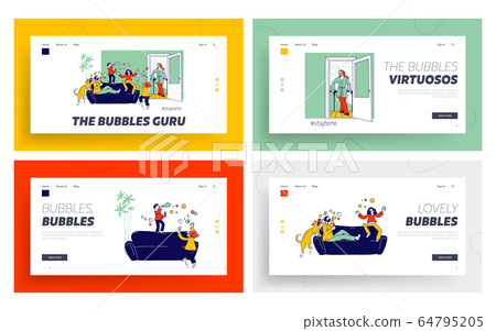 Parents and Kids Playing, Blowing Soap Bubbles Landing Page Template Set. .Happy Family Characters at Covid19 Quarantine Isolation. Mom, Dad Dog and Children Mess. Linear People Vector Illustration Parents and Kids Playing, Blowing Soap Bubbles Landing Page Template Set. .Happy Family Characters at Covid19 Quarantine Isolation. Mom, Dad Dog and Children Mess. Linear People Vector Illustration 64795205