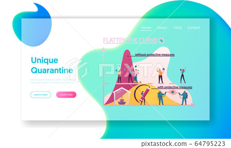 Flatten the Curve of Coronavirus Pandemic Landing Page Template. Tiny Characters at Data Charts Presenting Spreading of Epidemic with Protective Measures or Without. Cartoon People Vector Illustration Flatten the Curve of Coronavirus Pandemic Landing Page Template. Tiny Characters at Data Charts Presenting Spreading of Epidemic with Protective Measures or Without. Cartoon People Vector Illustration 64795223