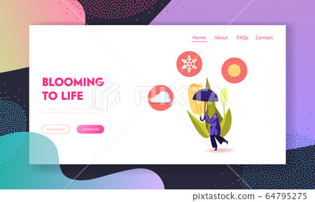 Cold and Freezing Spring Weather Landing Page Template. Tiny Female Character Carry Huge Umbrella, Cloud and Sun at Blooming Tulip Flower and Low Temperature Outside. Cartoon Vector Illustration Cold and Freezing Spring Weather Landing Page Template. Tiny Female Character Carry Huge Umbrella, Cloud and Sun at Blooming Tulip Flower and Low Temperature Outside. Cartoon Vector Illustration 64795275