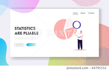 Science Statistics, Business Meeting, Project Presentation Landing Page Template. Male Character Look on Financial Pie Chart, Data Analysis Information through Magnifier. Cartoon Vector Illustration Science Statistics, Business Meeting, Project Presentation Landing Page Template. Male Character Look on Financial Pie Chart, Data Analysis Information through Magnifier. Cartoon Vector Illustration 64795332