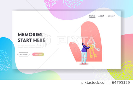 Game Task Solution, Quarantine Lockdown Violation Landing Page Template. Female Character Holding Bunch of Keys Solving Escape Room Enigma or Leaving Apartment on Lockdown. Cartoon Vector Illustration 64795339