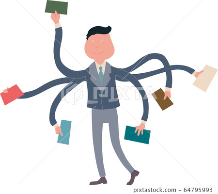 Businessman multitasking with multiple arms Businessman multitasking with multiple arms 64795993
