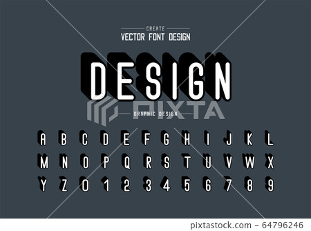 Shadow font and alphabet vector, Letter style typeface and number design, Graphic text on background 64796246