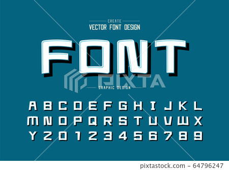 Black shadow font and cartoon alphabet vector, Square typeface letter and number design, Graphic text on background Black shadow font and cartoon alphabet vector, Square typeface letter and number design, Graphic text on background 64796247