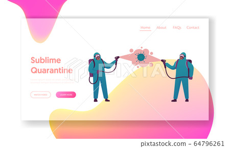 Coronavirus Contamination Disinfection Landing Page Template. Human Characters in Hazmat Suits Spraying Antibacterial Liquid on Huge Covid19 Cell in Air, Pandemic. Cartoon People Vector Illustration Coronavirus Contamination Disinfection Landing Page Template. Human Characters in Hazmat Suits Spraying Antibacterial Liquid on Huge Covid19 Cell in Air, Pandemic. Cartoon People Vector Illustration 64796261