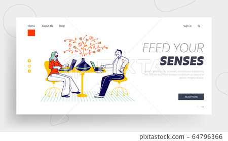 Aromatherapy Landing Page Template. Couple of Colleague Characters Sitting in Office or Coworking Area Working on Laptops with Aroma Oil Diffuser Lamp Stand on Table. Linear People Vector Illustration Aromatherapy Landing Page Template. Couple of Colleague Characters Sitting in Office or Coworking Area Working on Laptops with Aroma Oil Diffuser Lamp Stand on Table. Linear People Vector Illustration 64796366