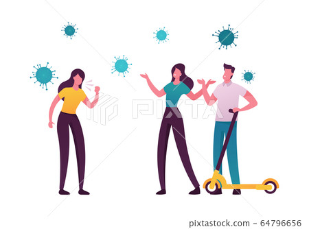Male and Female Characters Communicating on Street during Covid19 Pandemic, Coughing and Spreading Infection during Quarantine Violate Social Distancing Concept. Cartoon People Vector Illustration Male and Female Characters Communicating on Street during Covid19 Pandemic, Coughing and Spreading Infection during Quarantine Violate Social Distancing Concept. Cartoon People Vector Illustration 64796656