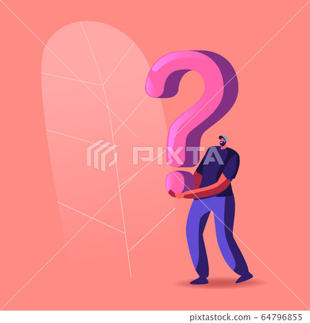 Character Holding Huge Question Mark Solving Problem or Room Escape Conundrum, Enigma. Searching Solution and Information. Tips, Decision, Doubts and Confusion Concept. Cartoon Vector Illustration Character Holding Huge Question Mark Solving Problem or Room Escape Conundrum, Enigma. Searching Solution and Information. Tips, Decision, Doubts and Confusion Concept. Cartoon Vector Illustration 64796855