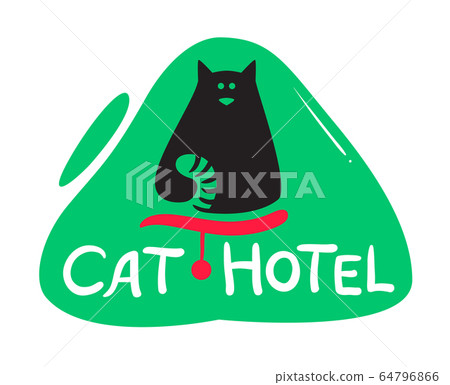 Cat Hotel Banner with Cute Black Kitten with Striped Tail and Creative Typography. Animals Daycare Poster Simple Design. Hospitality Service for Pets Concept Cartoon Vector Illustration, Icon, Label Cat Hotel Banner with Cute Black Kitten with Striped Tail and Creative Typography. Animals Daycare Poster Simple Design. Hospitality Service for Pets Concept Cartoon Vector Illustration, Icon, Label 64796866