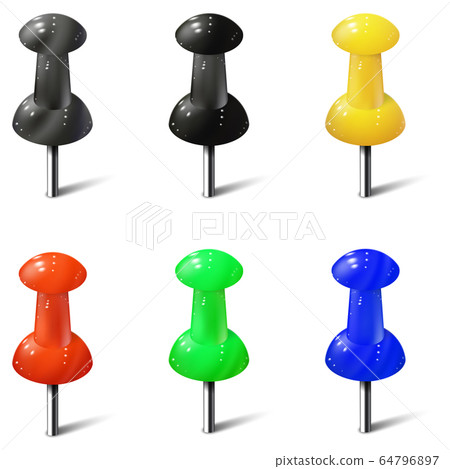 Set of realistic push pins in different colors. Thumbtacks Set of realistic push pins in different colors. Thumbtacks 64796897